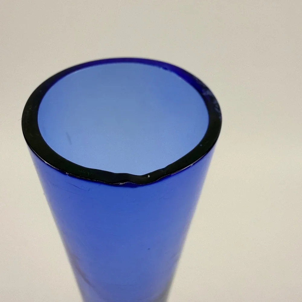 Vintage Hand Blown Cobalt Blue Art Glass Bud Vase Orb Ball Base Studio Glass